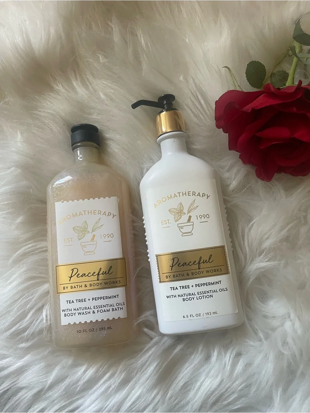 NWT Bath & Body Works Aromatherapy Peaceful Tea Tree Peppermint Lotion +Wash SET